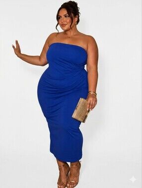 Royal Blue Strapless Ruched Midi Dress XXL NWT Cobalt, Girls Nite